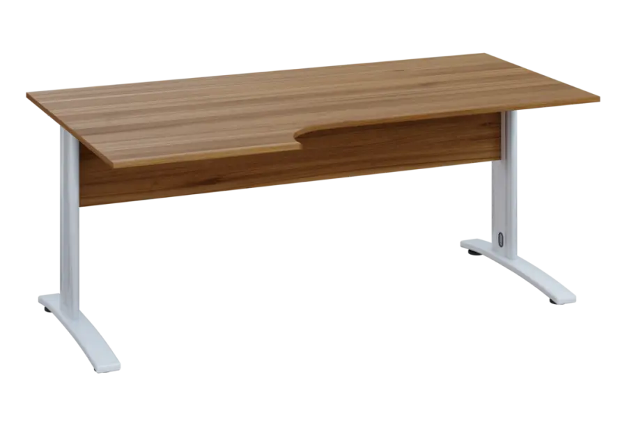 ERK 18 - 186 stůl kancelářský, rohový, levý, kovová podnož bílá, deska 18 mm, široký 1800 mm, ořech světlý